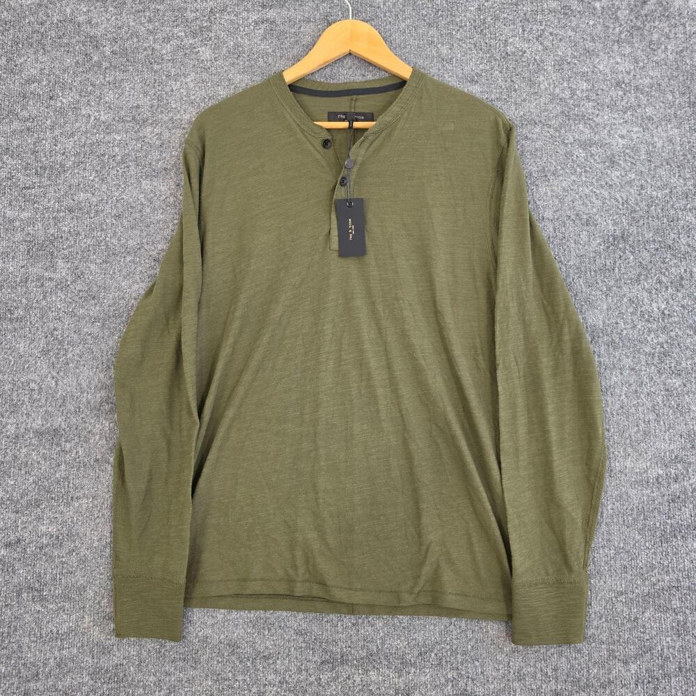 Rag & Bone Shirt Mens Medium Long Sleeve Henley Tee Olive Pima Cotton Minimalist